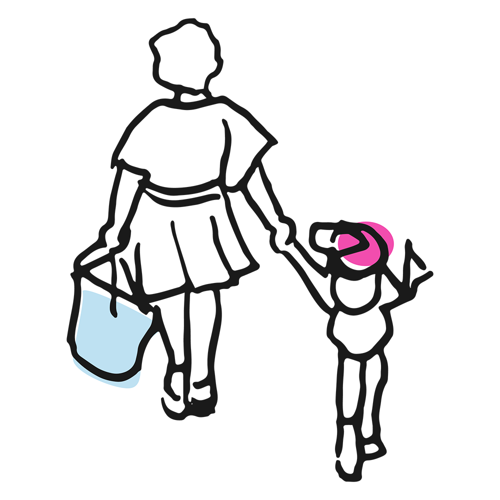 An illustration of a mother and child walking while holding hands