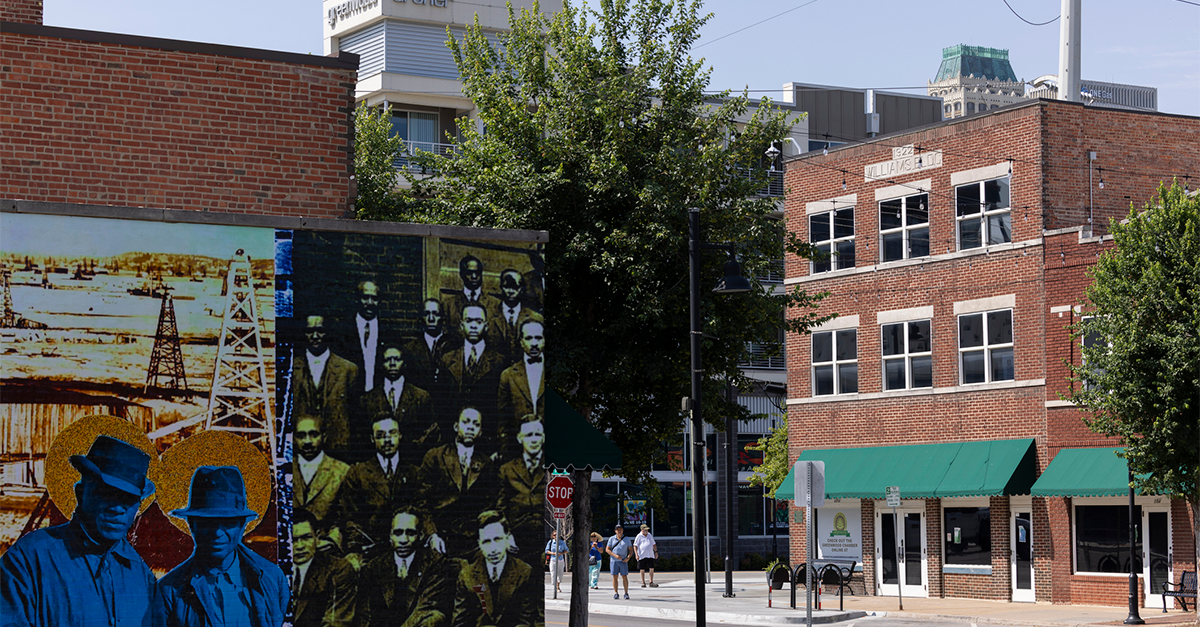 An image of a mural commemorating Black Wall Street in North Tulsa