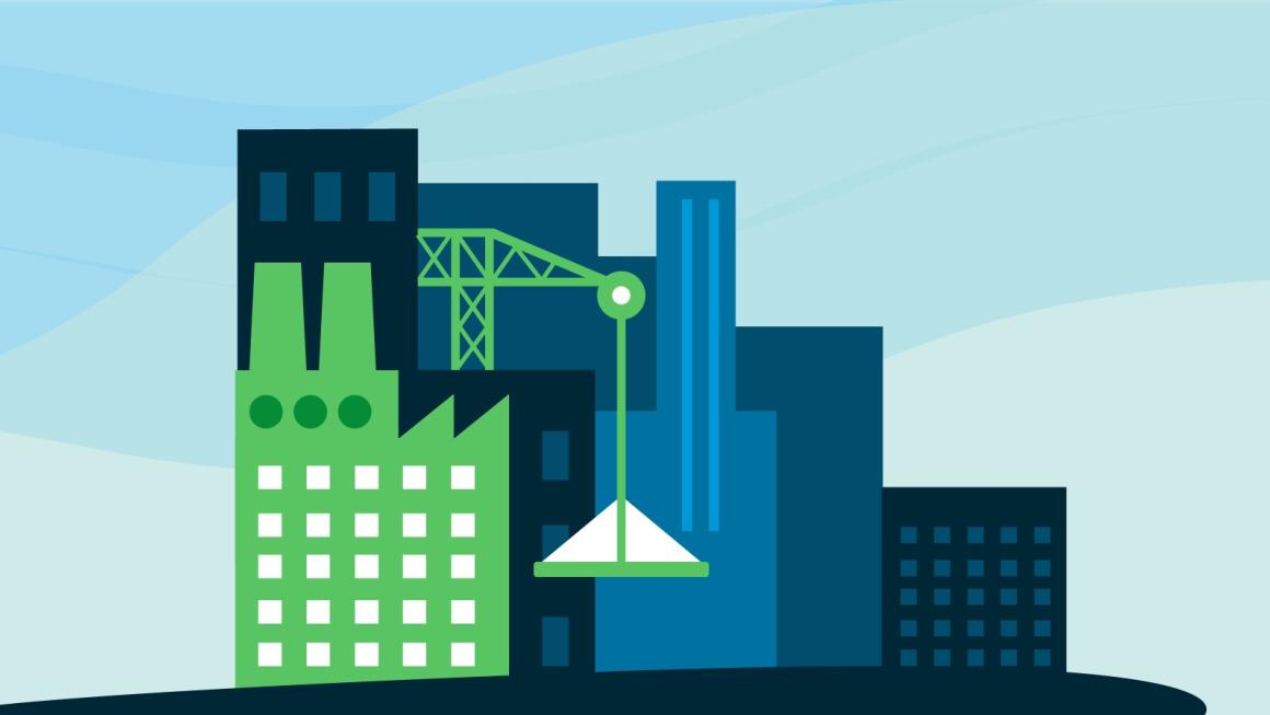 Illustrated view of city with construction infrastructure