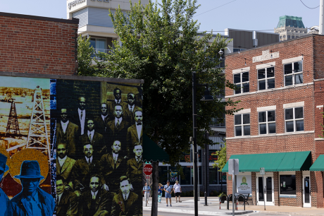 An image of a mural commemorating Black Wall Street in North Tulsa